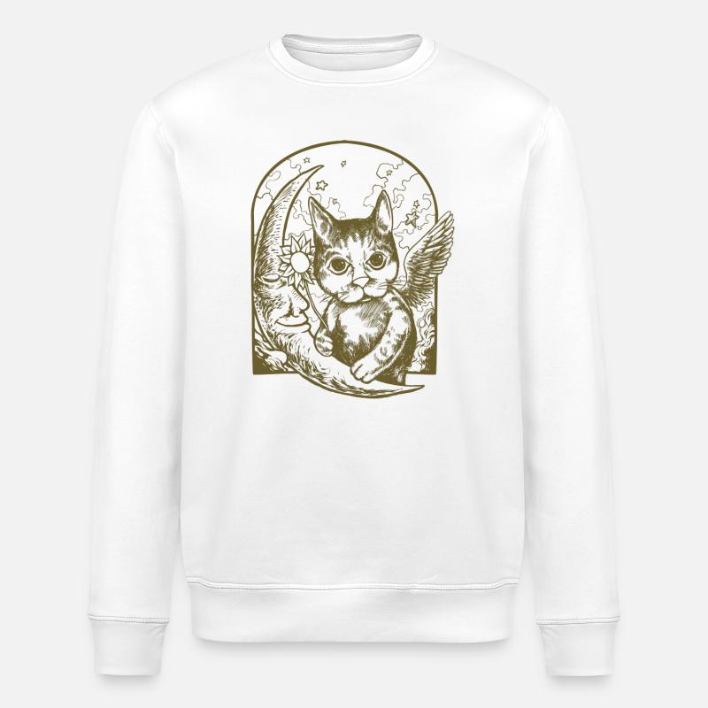 Chat céleste et lune ailée - Sweat bio ROLLER Stanley/Stella Unisexe - blanc