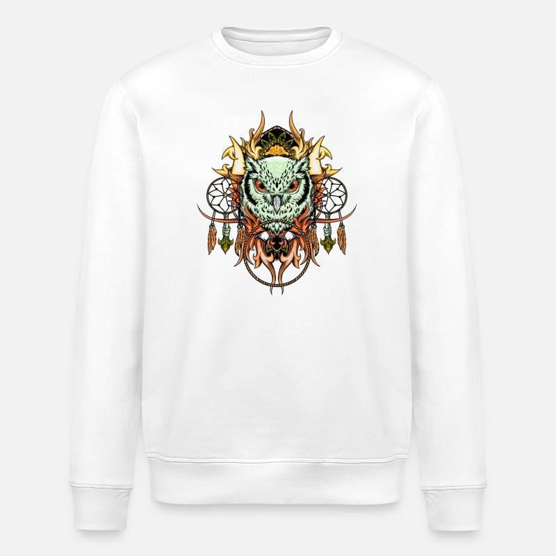 Elegante Eule mit Traumfänger - Stanley/Stella Unisex Bio-Sweatshirt ROLLER - Weiß