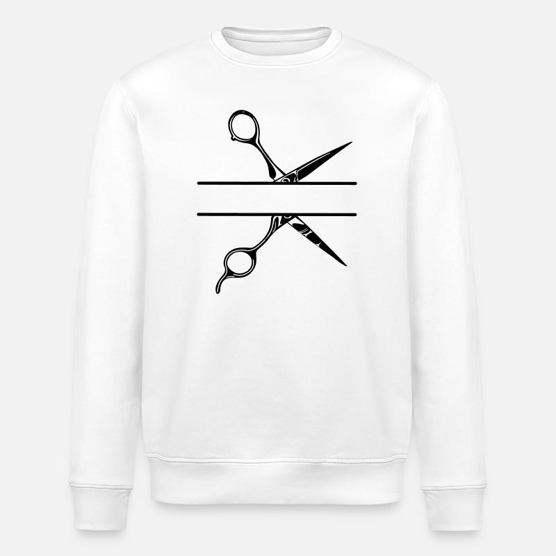 Texte bannière logo coiffeur, ciseaux - Sweat bio ROLLER Stanley/Stella Unisexe - blanc