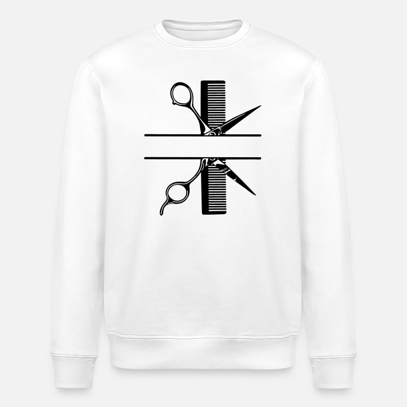 Scissors with comb text banner - Stanley/Stella ROLLER Unisex Organic Sweatshirt - white