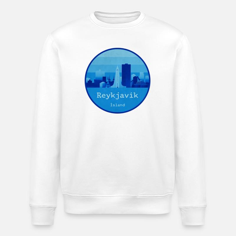 Logo rond bleu Reykjavík Skyline - Sweat bio ROLLER Stanley/Stella Unisexe - blanc