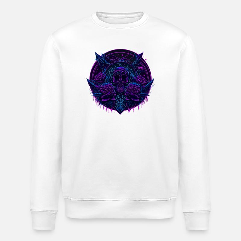 neon Rosen Schädel Vaporwave - Stanley/Stella Unisex Bio-Sweatshirt ROLLER - Weiß
