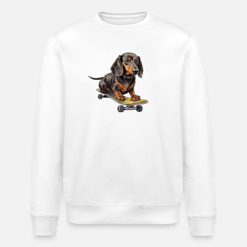 Dackel Skateboard Abenteuer - Stanley/Stella Unisex Bio-Sweatshirt ROLLER - Weiß