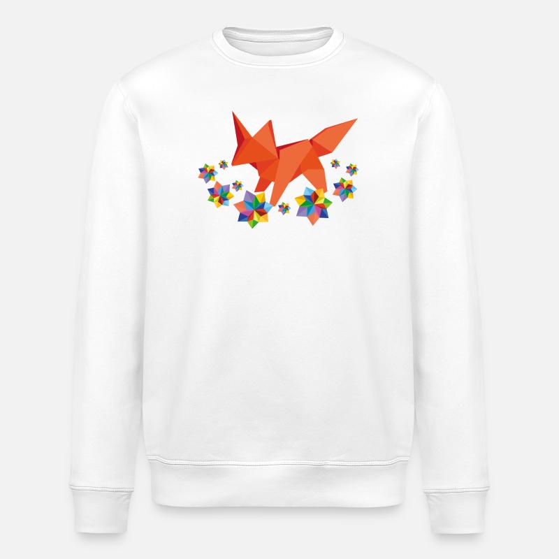 origami fox with flowers - Stanley/Stella Unisex Bio-Sweatshirt ROLLER - Weiß