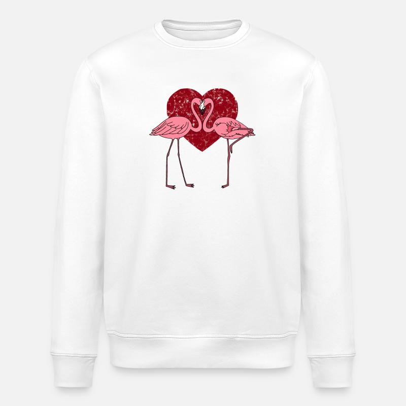 Verliebte Flamingos im rosa Herzen - Stanley/Stella Unisex Bio-Sweatshirt ROLLER - Weiß