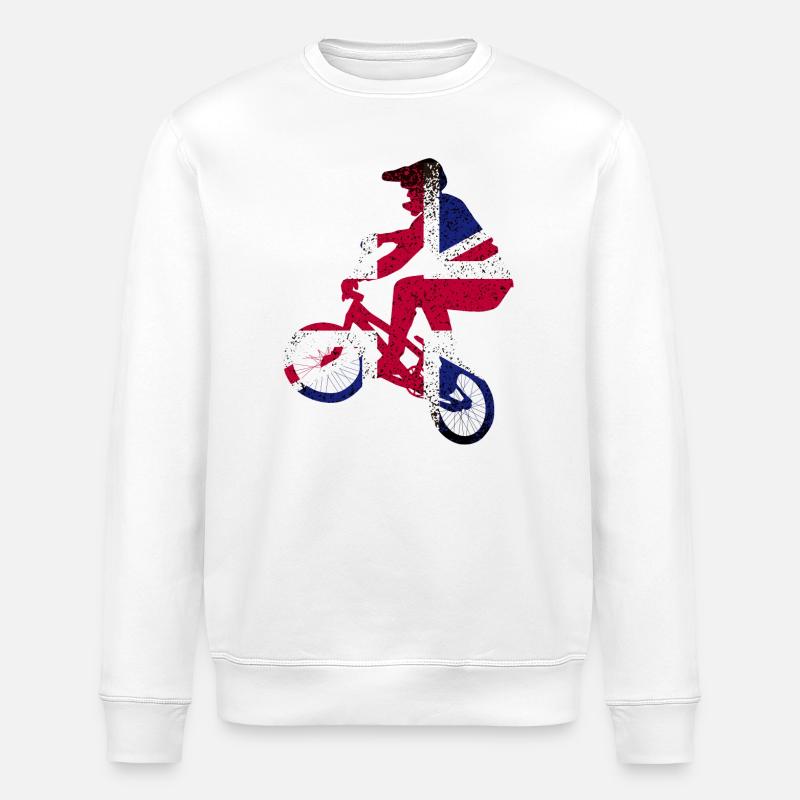 Union Jack Radfahrer-Silhouette - Stanley/Stella Unisex Bio-Sweatshirt ROLLER - Weiß