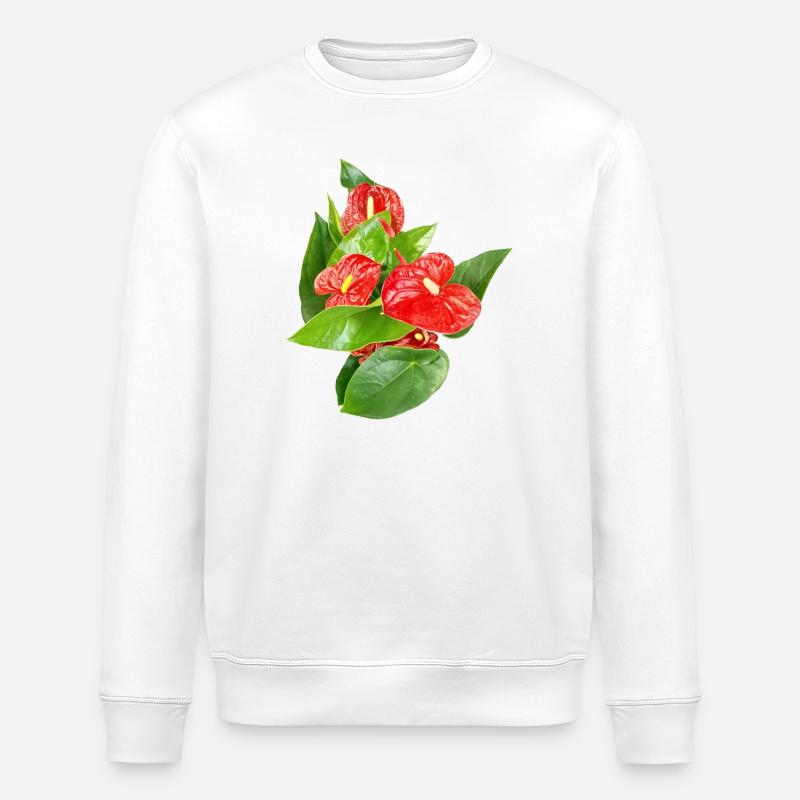Red Anthurium Floral Edition - Stanley/Stella ROLLER Unisex Organic Sweatshirt - white