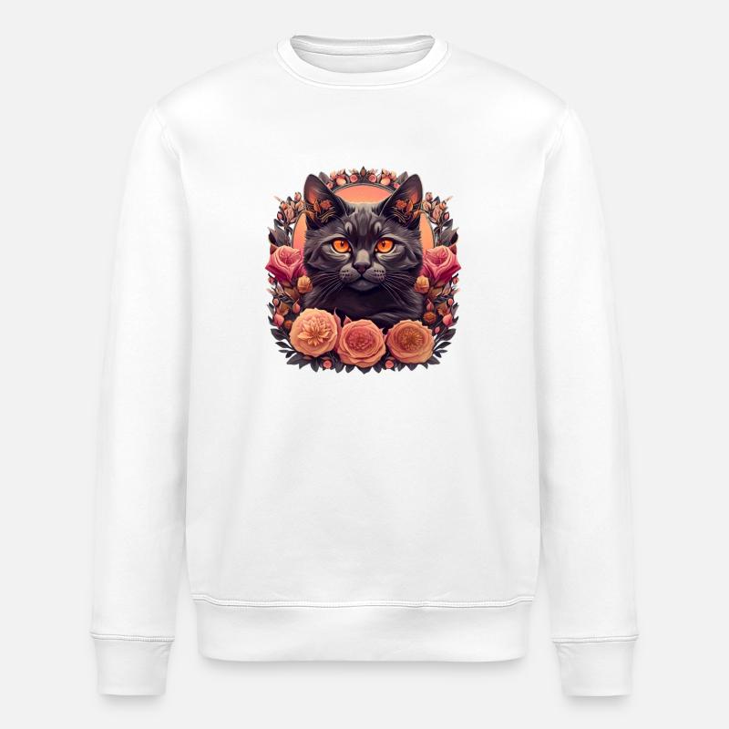 Chat floral - Sweat bio ROLLER Stanley/Stella Unisexe - blanc