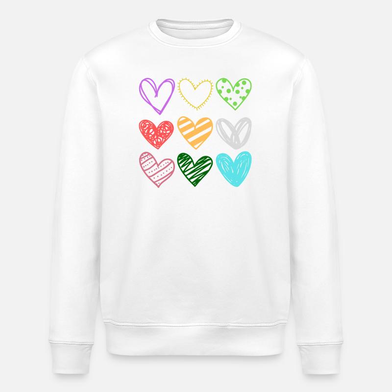 Bunte DoodleHerzen Muster - Stanley/Stella Unisex Bio-Sweatshirt ROLLER - Weiß