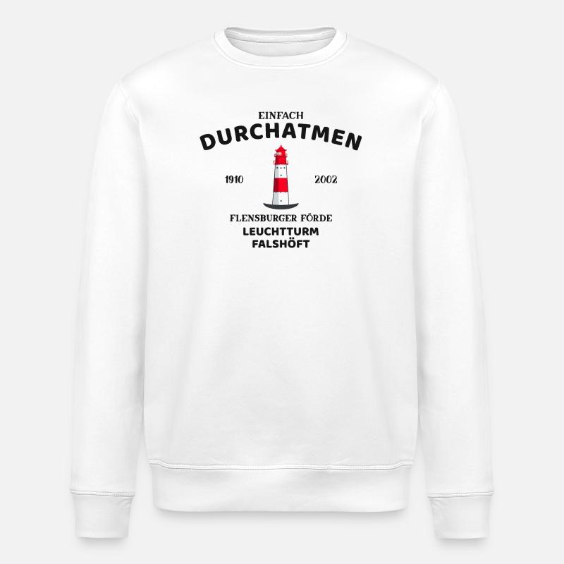Flensburger Förde, Leuchtturm Falshöft, Durchatmen - Stanley/Stella Unisex Bio-Sweatshirt ROLLER - Weiß