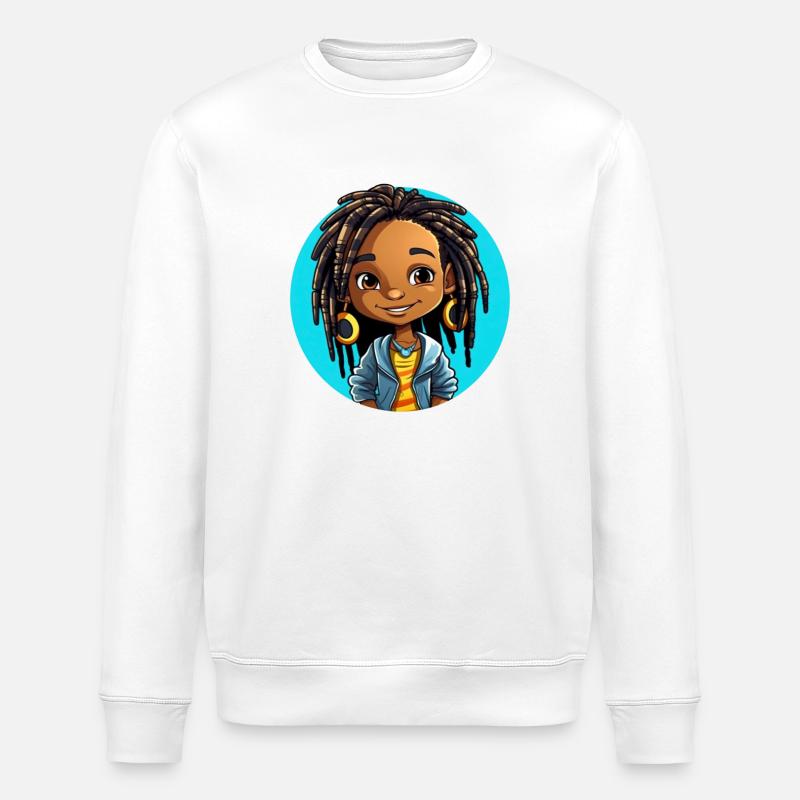 Fun-loving dreadlocks illustration - Stanley/Stella ROLLER Unisex Organic Sweatshirt - white