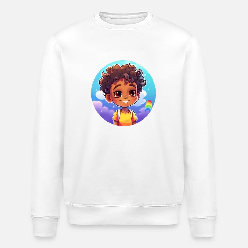 Lebensfroher Kindercharakter mit Regenbogen - Stanley/Stella Unisex Bio-Sweatshirt ROLLER - Weiß