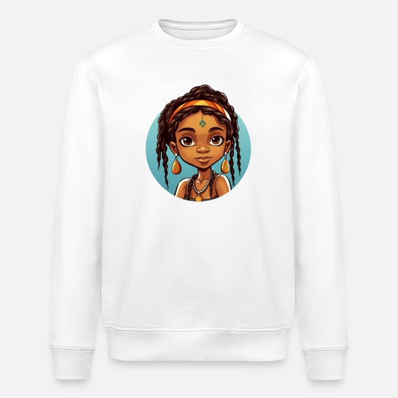 Afro sort barn ung pige etnisk gaveide - Stanley/Stella økologisk unisex-sweatshirt ROLLER - hvid