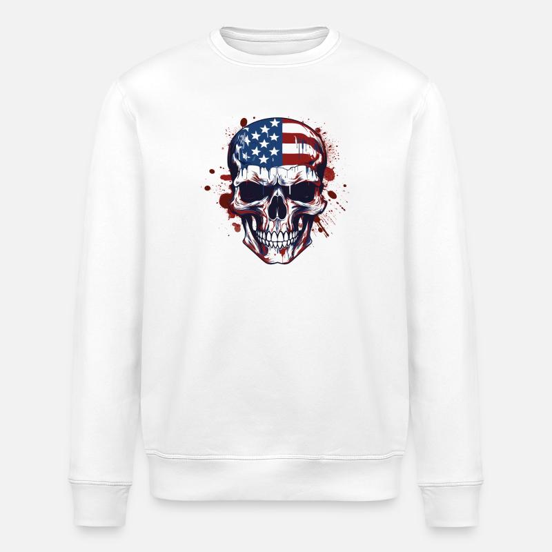 USA-Flaggen Totenkopf Kunst - Stanley/Stella Unisex Bio-Sweatshirt ROLLER - Weiß