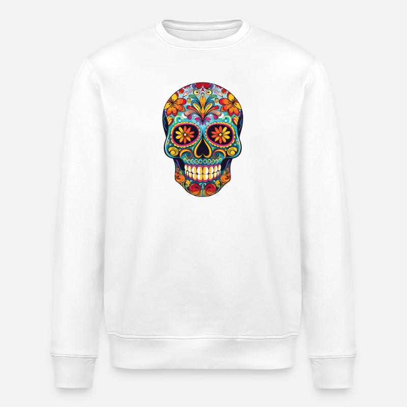 Farbenfroher Totenkopf Muster - Stanley/Stella Unisex Bio-Sweatshirt ROLLER - Weiß