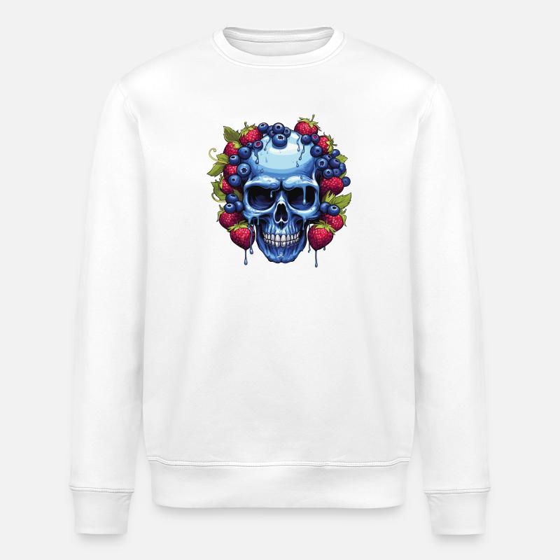 Blauer Schädel mit Beerengirlande - Stanley/Stella Unisex Bio-Sweatshirt ROLLER - Weiß