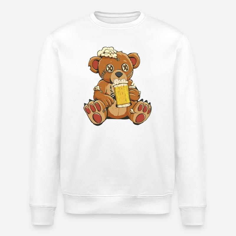 Sewn Beer Drinker Bear Bear - Stanley/Stella ROLLER Unisex Organic Sweatshirt - white