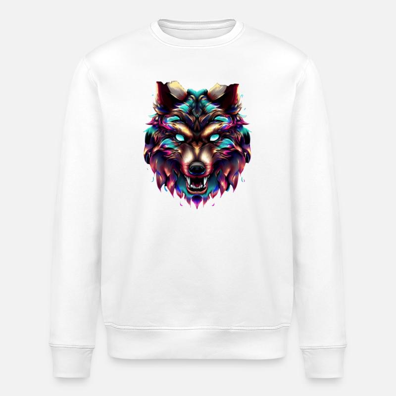 Wolfskopf Synthwave Wolf - Stanley/Stella Unisex Bio-Sweatshirt ROLLER - Weiß