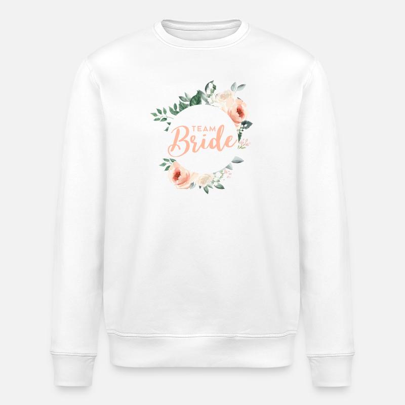 Team Bride! Green pastel wreath, customisable - Stanley/Stella ROLLER Unisex Organic Sweatshirt - white