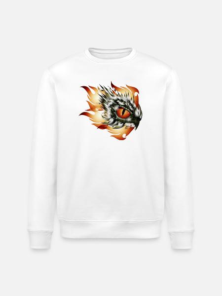 magisches Auge eines Drachen im Flammen Tattoo - Stanley/Stella Unisex Bio-Sweatshirt ROLLER - Weiß