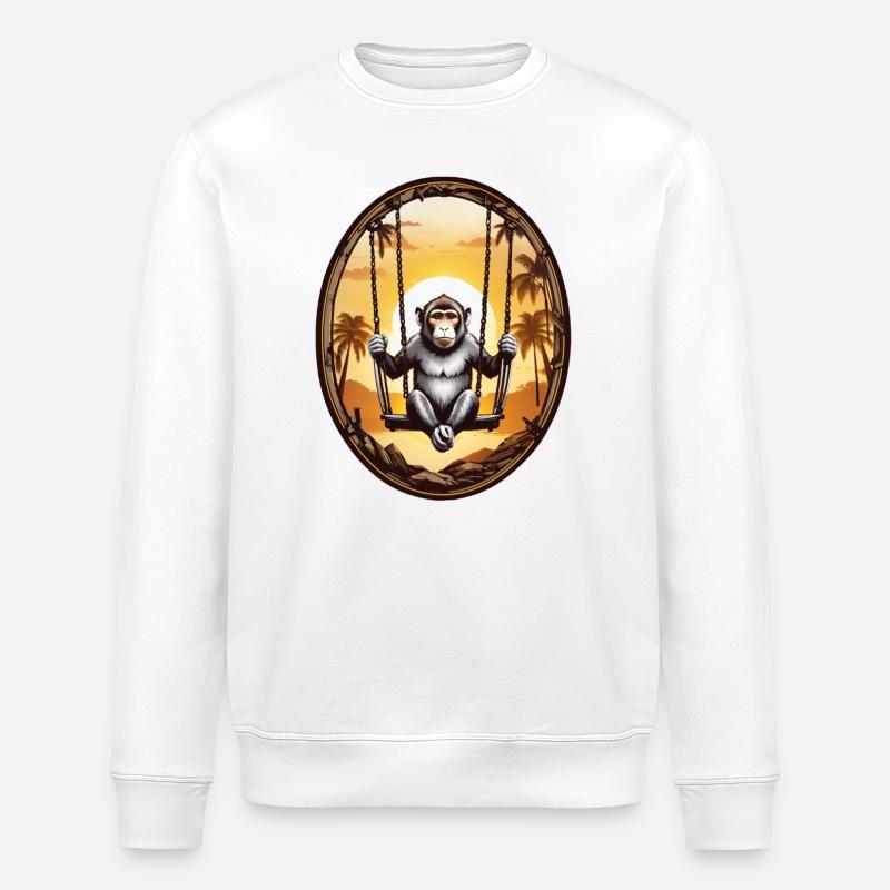 Affe auf Schaukel - Stanley/Stella Unisex Bio-Sweatshirt ROLLER - Weiß