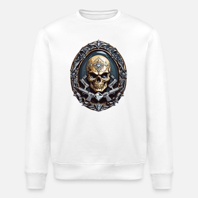 Totenkopf mit Diamanten - Stanley/Stella Unisex Bio-Sweatshirt ROLLER - Weiß