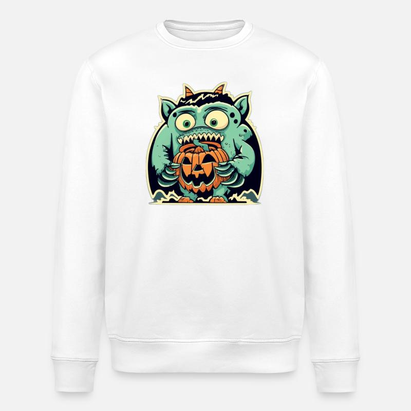 Monstrous creature and scary pumpkin - Stanley/Stella ROLLER Unisex Organic Sweatshirt - white