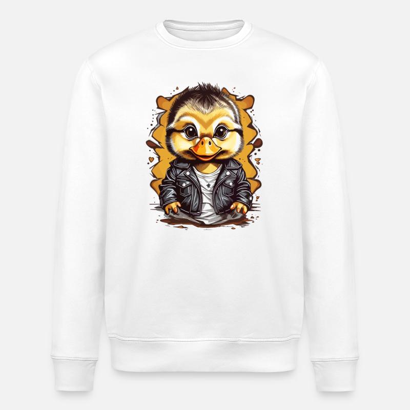 Cute duck with leather jacket - Stanley/Stella ROLLER Unisex Organic Sweatshirt - white