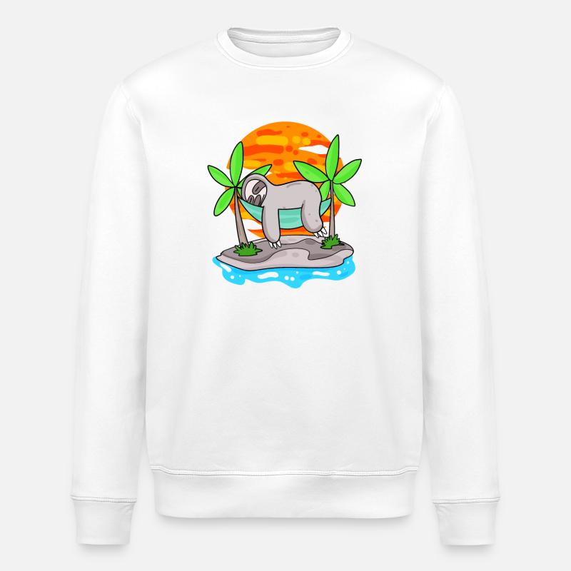Sloth on the beach - Stanley/Stella ROLLER Unisex Organic Sweatshirt - white