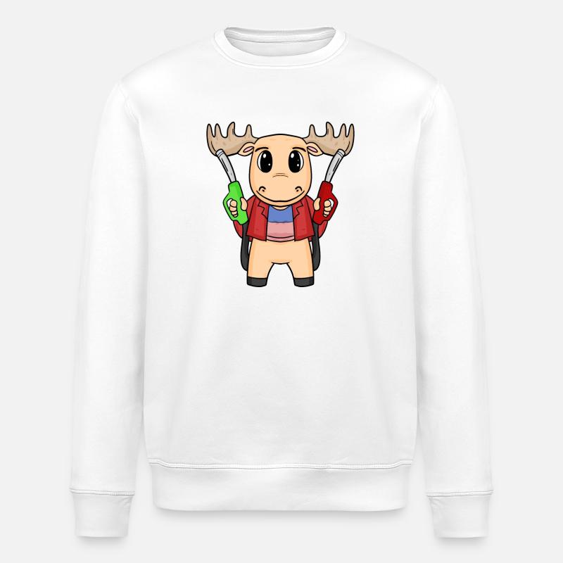 Tankwart Elch Tankstelle - Stanley/Stella Unisex Bio-Sweatshirt ROLLER - Weiß