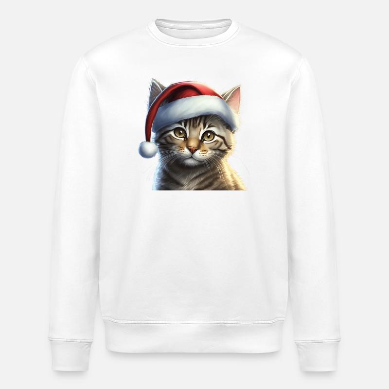 Kitten with Santa hat - Stanley/Stella ROLLER Unisex Organic Sweatshirt - white