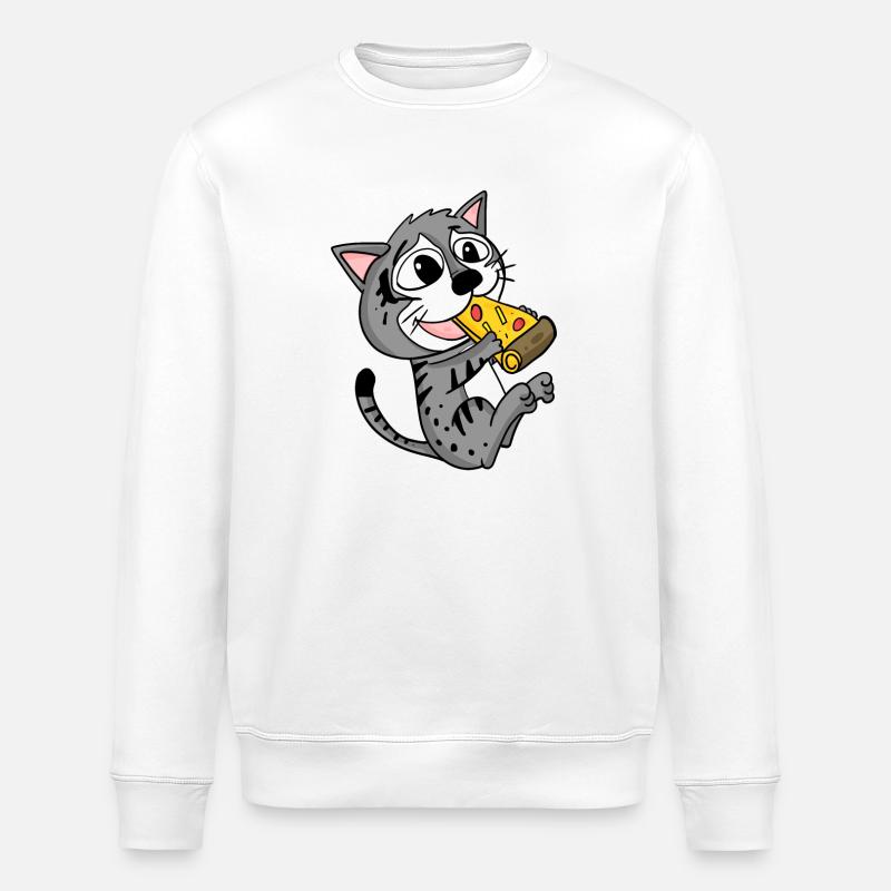 Katze Pizza - Stanley/Stella Unisex Bio-Sweatshirt ROLLER - Weiß
