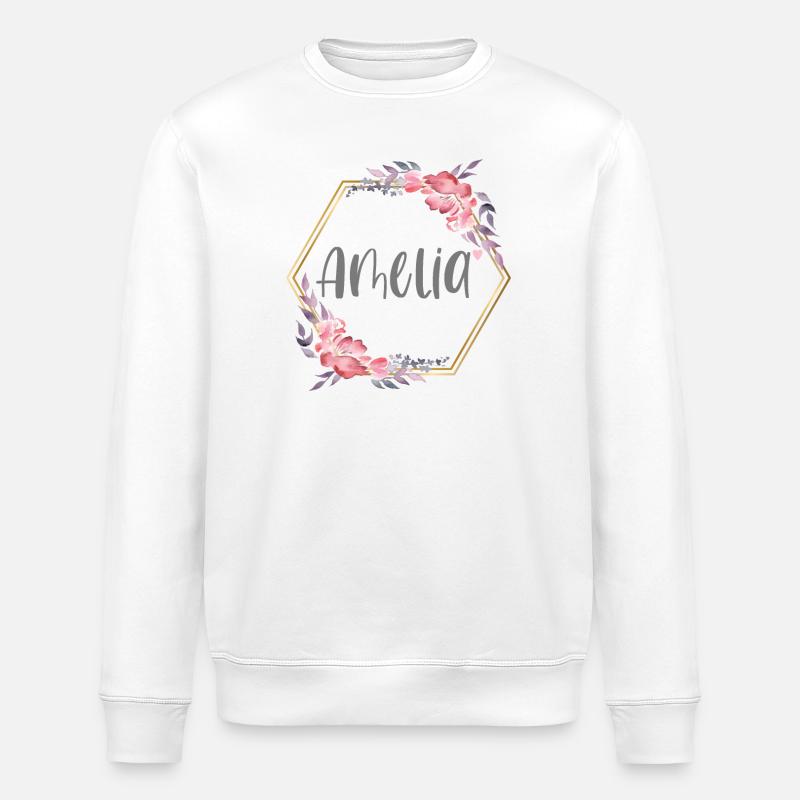 Amelia Mädchen Name Baby Geschenk - Stanley/Stella Unisex Bio-Sweatshirt ROLLER - Weiß