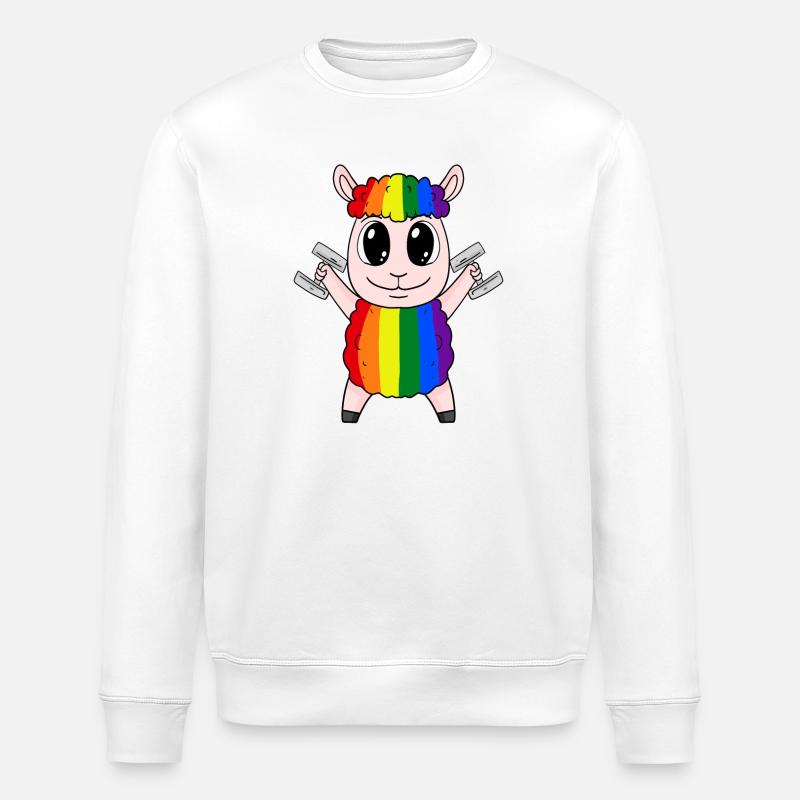 Mouton arc-en-ciel avec haltères - Sweat bio ROLLER Stanley/Stella Unisexe - blanc