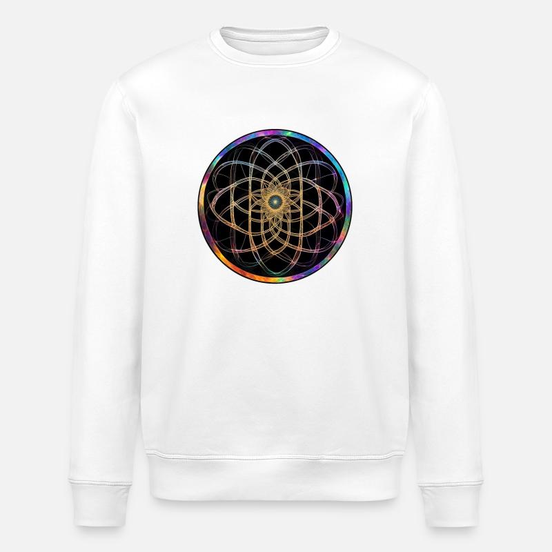Rainbow Mandala Circle Pattern - Stanley/Stella ROLLER Unisex Organic Sweatshirt - white