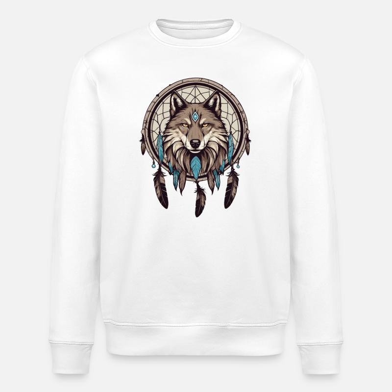 Attrape-rêves avec loup - Sweat bio ROLLER Stanley/Stella Unisexe - blanc