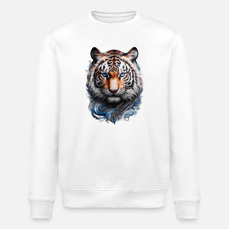 Blauäugiger Tiger Maori Tattoo Stil - Stanley/Stella Unisex Bio-Sweatshirt ROLLER - Weiß