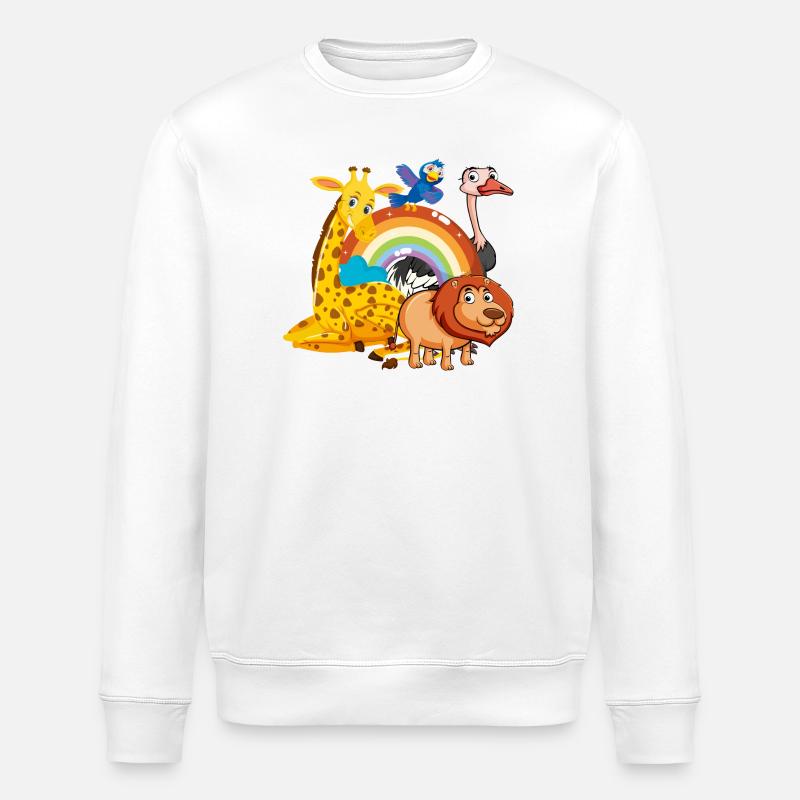 Rainbow Jungle Pals Illustration - Stanley/Stella ROLLER Unisex Organic Sweatshirt - white