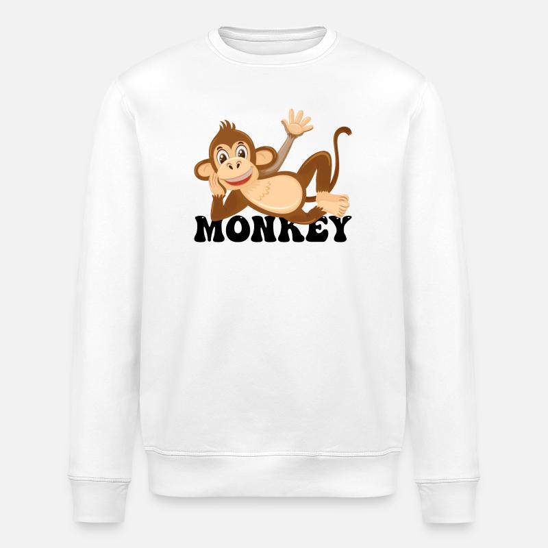 Cheerful Monkey Lounge Illustration - Stanley/Stella ROLLER Unisex Organic Sweatshirt - white