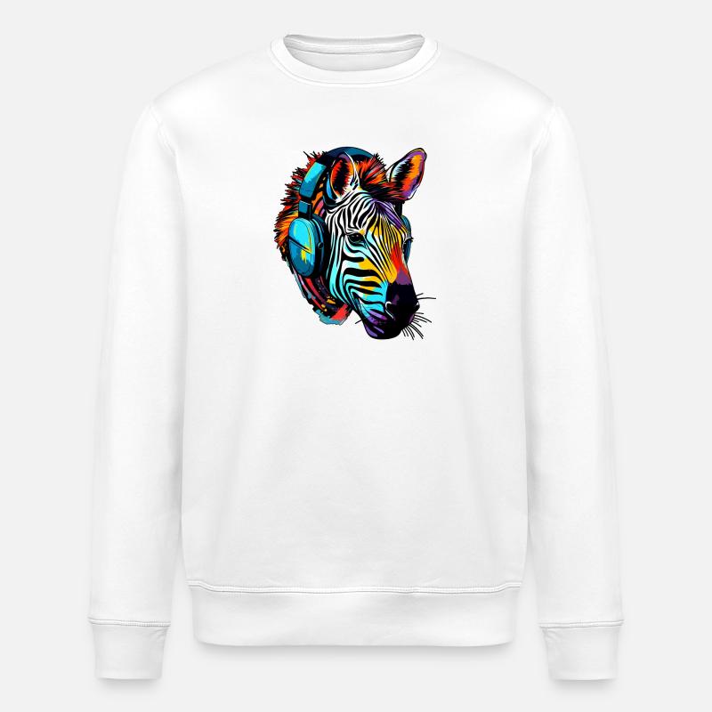 Zebra mit Kopfhörer Musik Zebrakopf - Stanley/Stella Unisex Bio-Sweatshirt ROLLER - Weiß