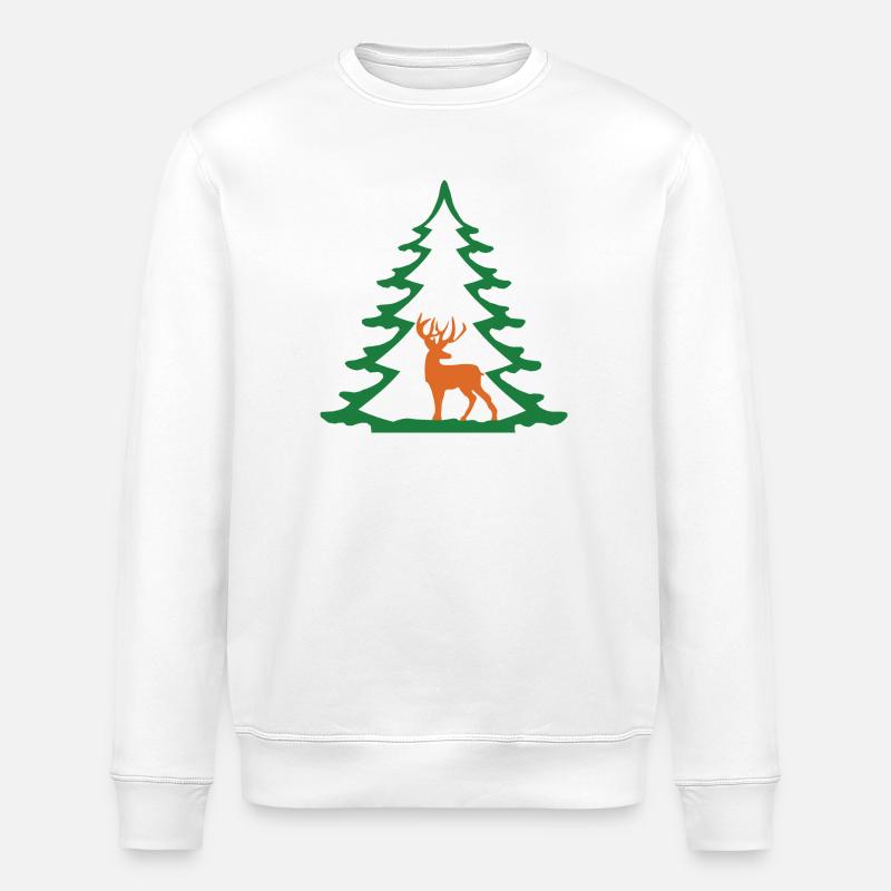 FIR TREE WITH DEER - Stanley/Stella ROLLER Unisex Organic Sweatshirt - white