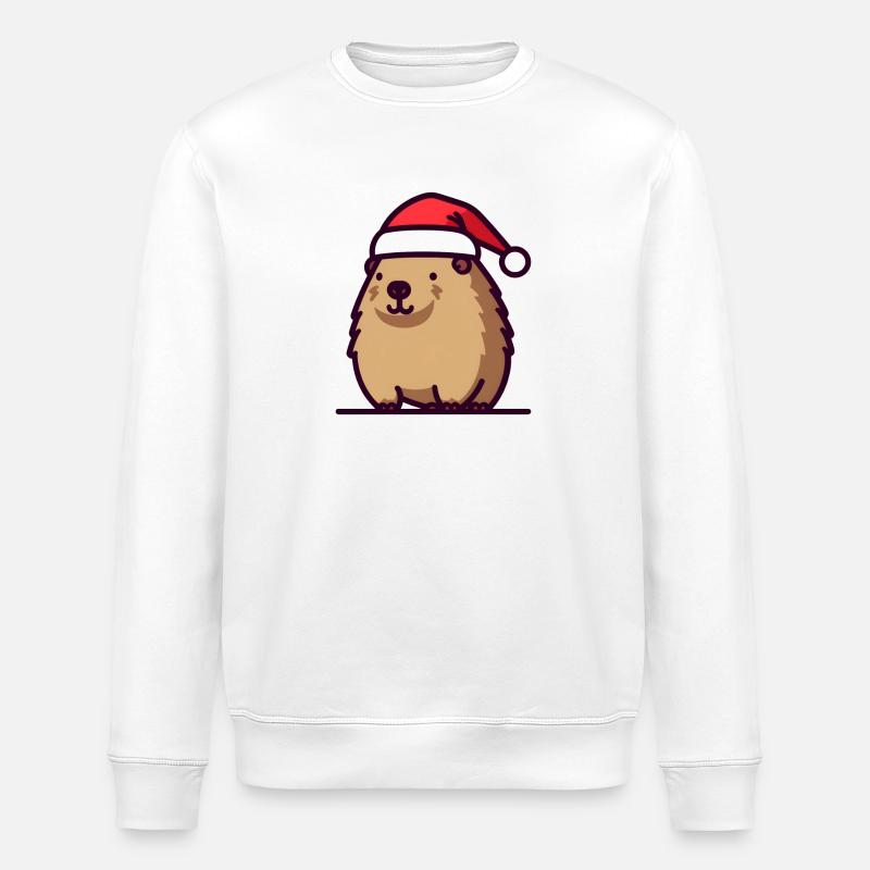 Süßes Weihnachts-Capybara mit Nikolausmütze - Stanley/Stella Unisex Bio-Sweatshirt ROLLER - Weiß