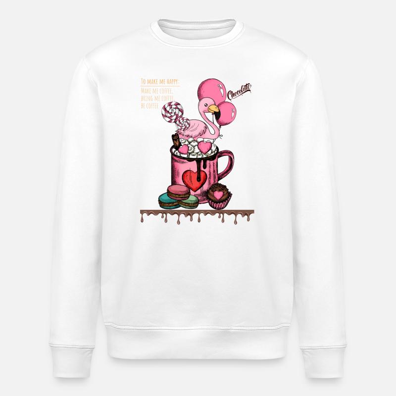 Süßer Flamingo-Kaffeegenuss - Stanley/Stella Unisex Bio-Sweatshirt ROLLER - Weiß