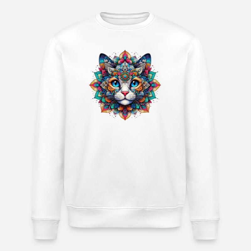 Katze mit Mandalas verziert - Stanley/Stella Unisex Bio-Sweatshirt ROLLER - Weiß