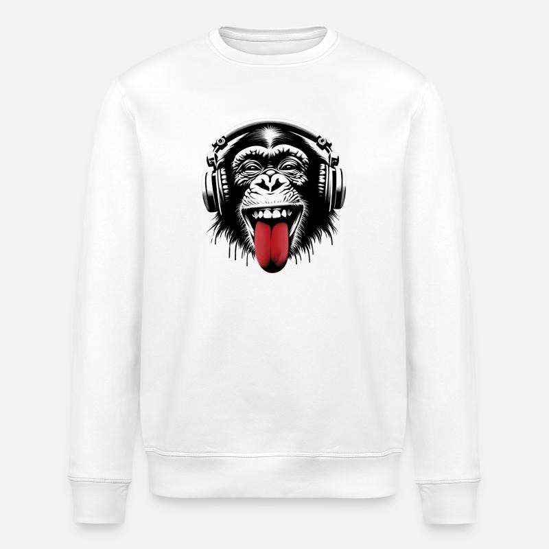 Kopfhörer Affe Musik Monkey World 🎧 - Stanley/Stella Unisex Bio-Sweatshirt ROLLER - Weiß
