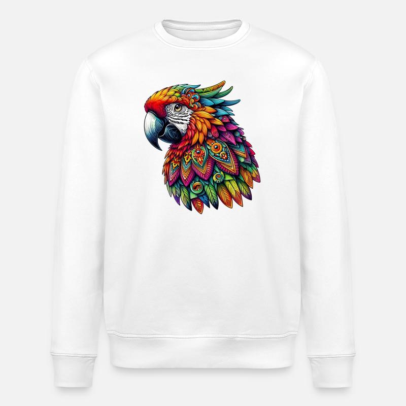 Papagei mit Mandalas verziert - Stanley/Stella Unisex Bio-Sweatshirt ROLLER - Weiß