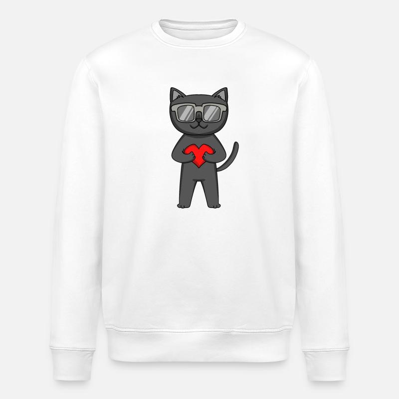 Katze mit Herz und Brille - Bombay-Katze - Stanley/Stella Unisex Bio-Sweatshirt ROLLER - Weiß