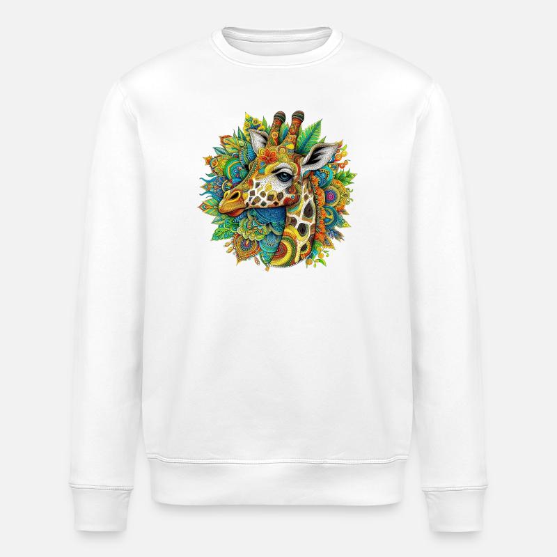 Giraffe mit Mandalas verziert - Stanley/Stella Unisex Bio-Sweatshirt ROLLER - Weiß