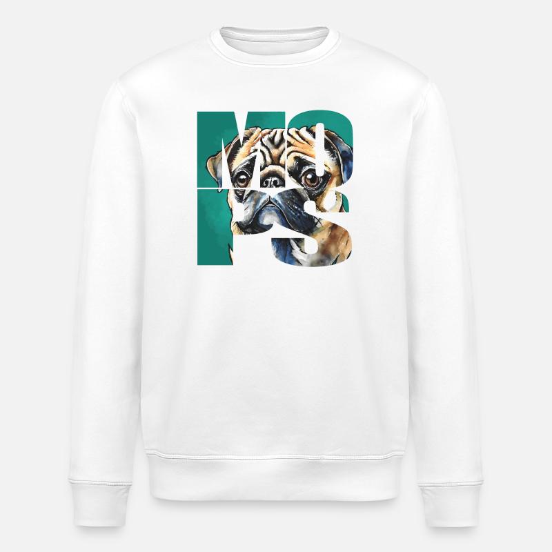 Mops Portrait - Stanley/Stella Unisex Bio-Sweatshirt ROLLER - Weiß