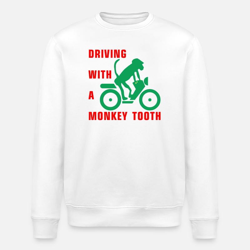 Driving with a monkey tooth - Affenzahn - Stanley/Stella Unisex Bio-Sweatshirt ROLLER - Weiß